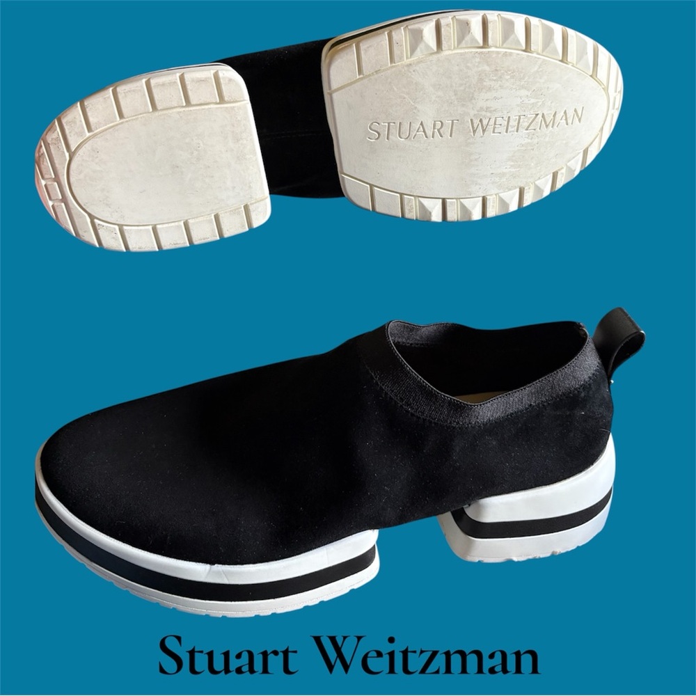 Stuart Weitzman Men's Black Suede Slip-On Sock Sneakers Chunky Sole Size 11.5.